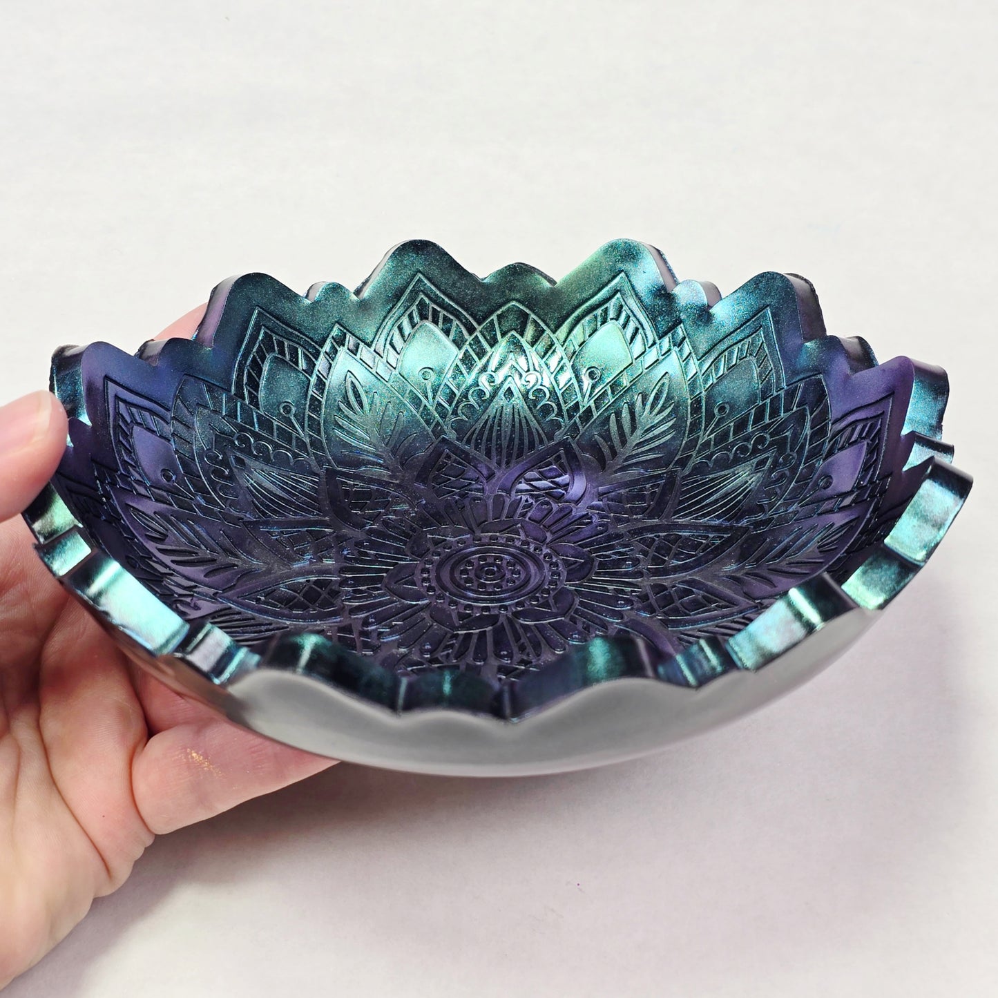 Black Chameleon Mandala Resin Bowl