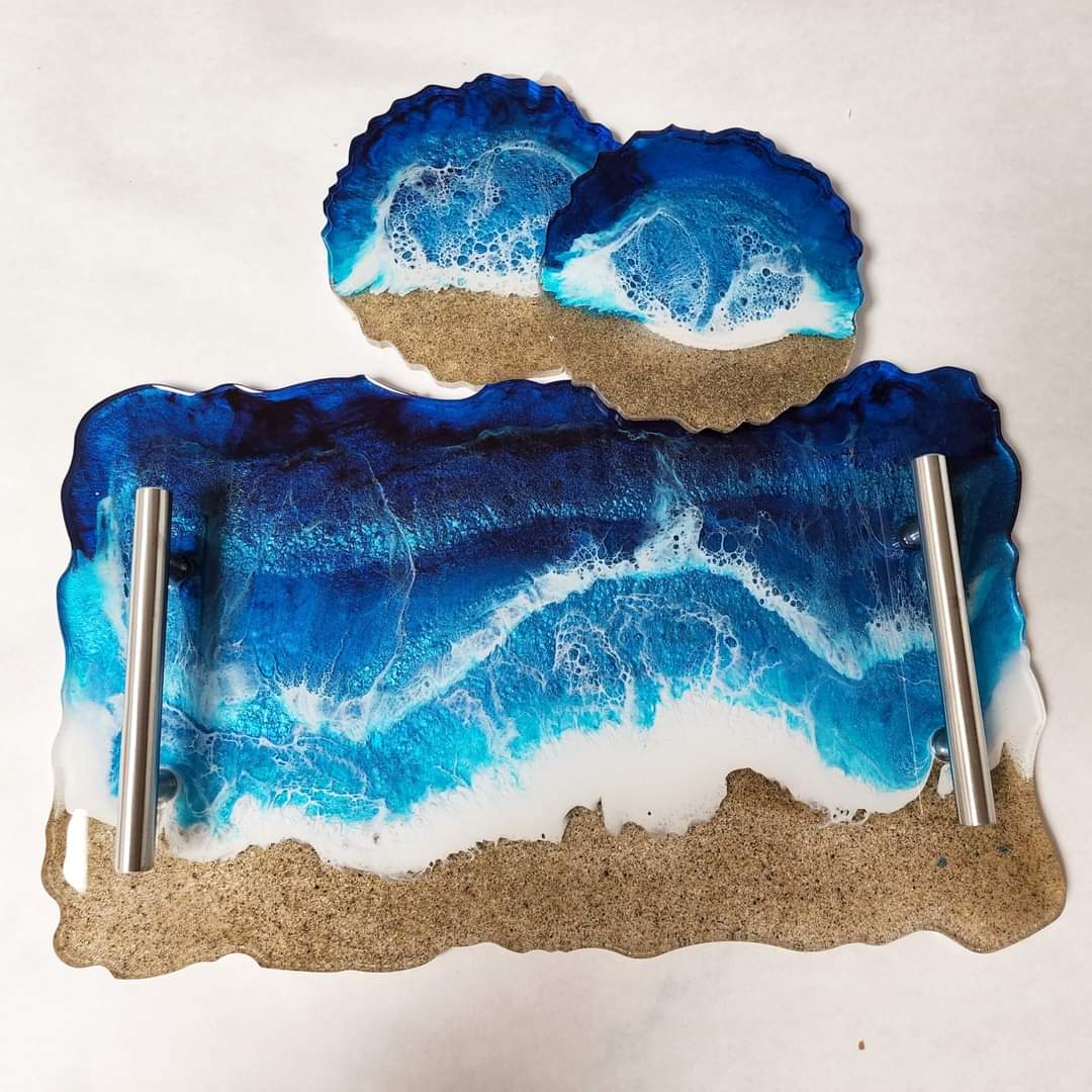 14" Rectangle Silicone Tray Mold with Agate Edges