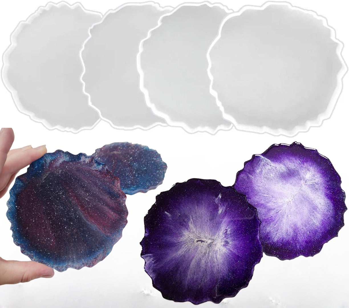 5" Agate Edge Silicone Coaster Molds - Set of 4