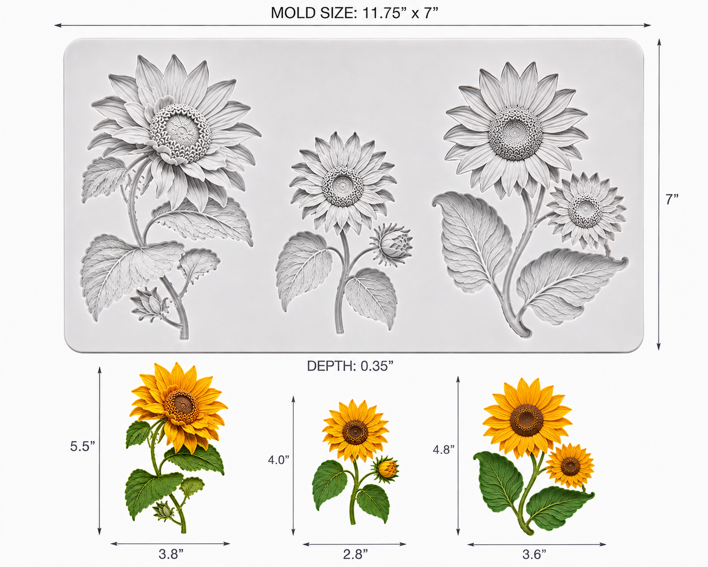 12" Sunflower Trio Silicone Mold