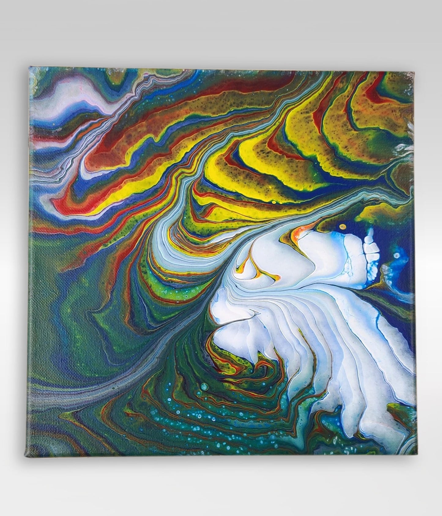 Collision Course – 10 x 10 Acrylic Pour Painting On Canvas