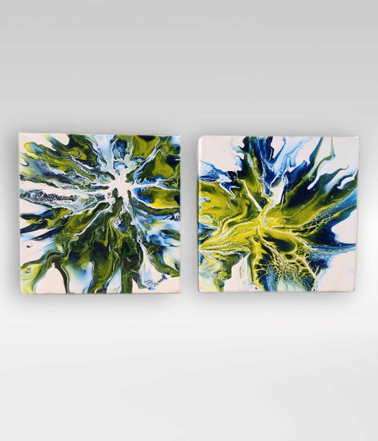 Boom-Crack Diptych – 12 x 6 x 2.5 Acrylic Pour Painting On Canvas