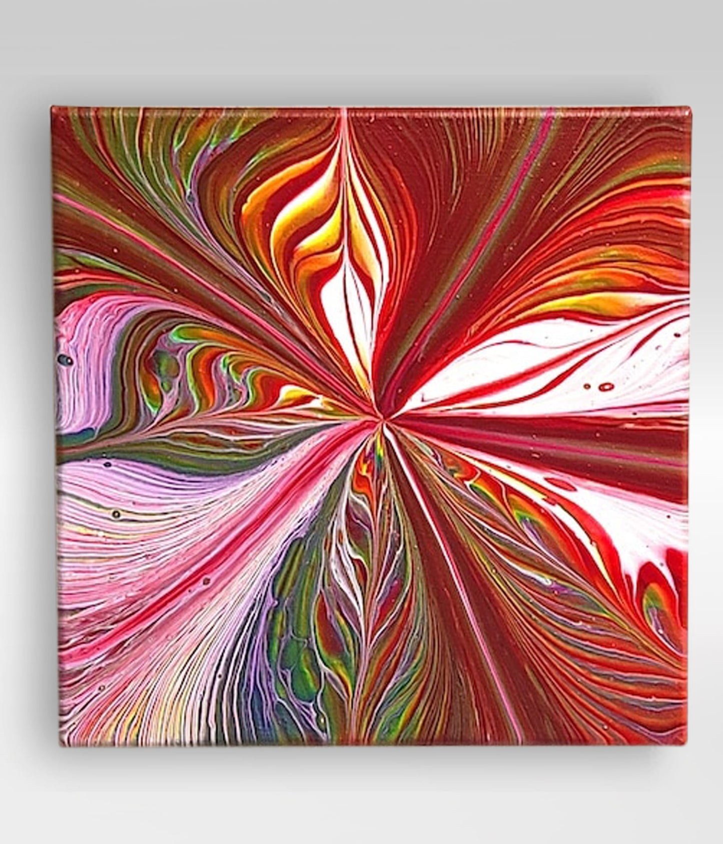 Fire Flower – 10 x 10 Acrylic Pour Painting On Canvas