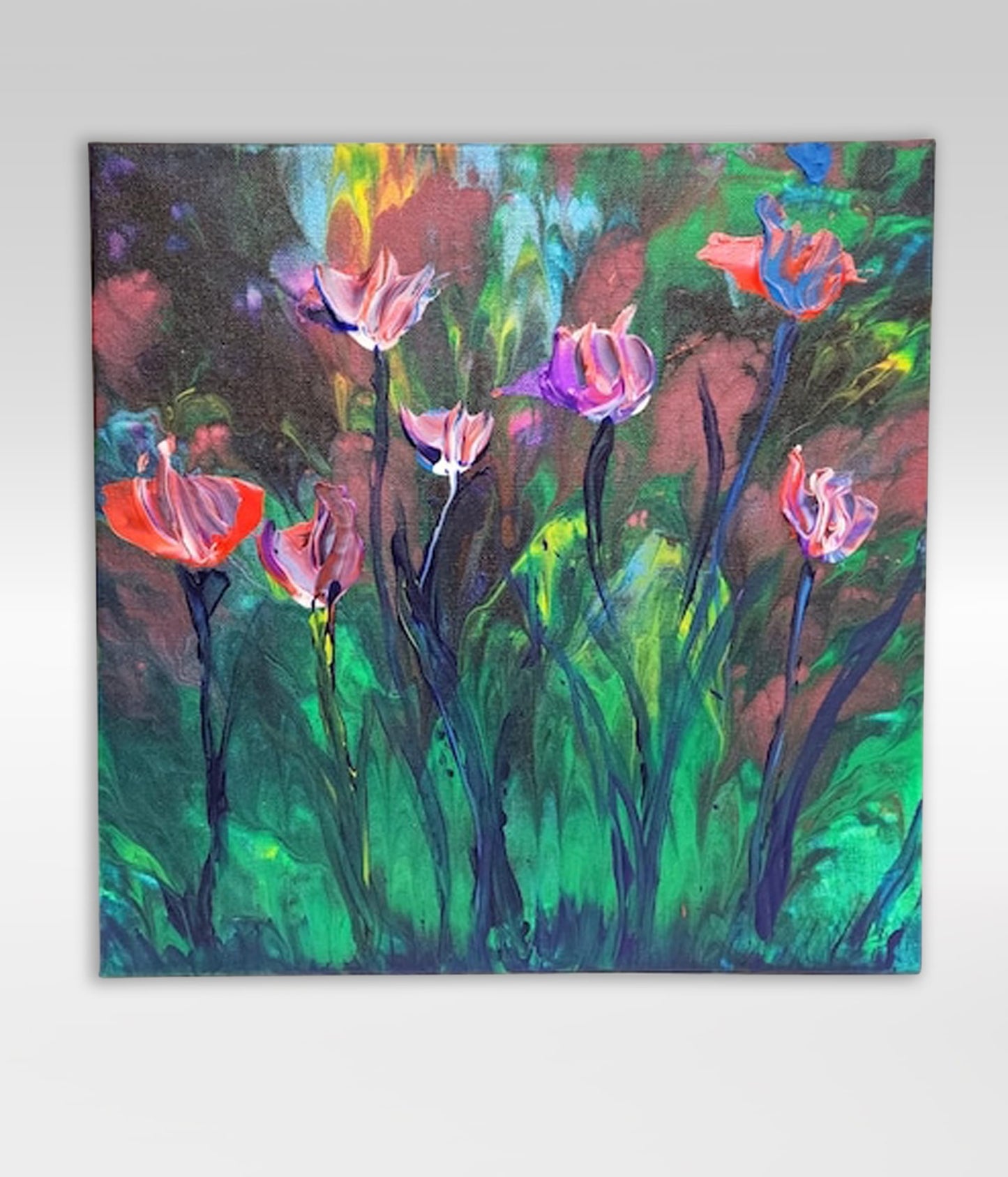 Floral Impressions Diptych – 12 x 24 Acrylic Pour Painting On Canvas