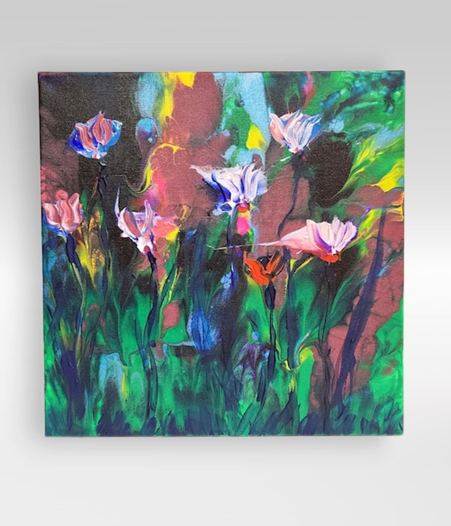 Floral Impressions Diptych – 12 x 24 Acrylic Pour Painting On Canvas