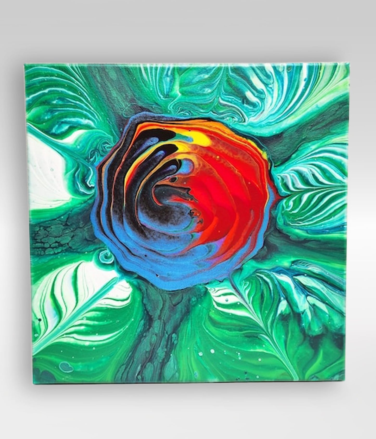 Parrot Pool – 12 x 12 Acrylic Pour Painting On Canvas