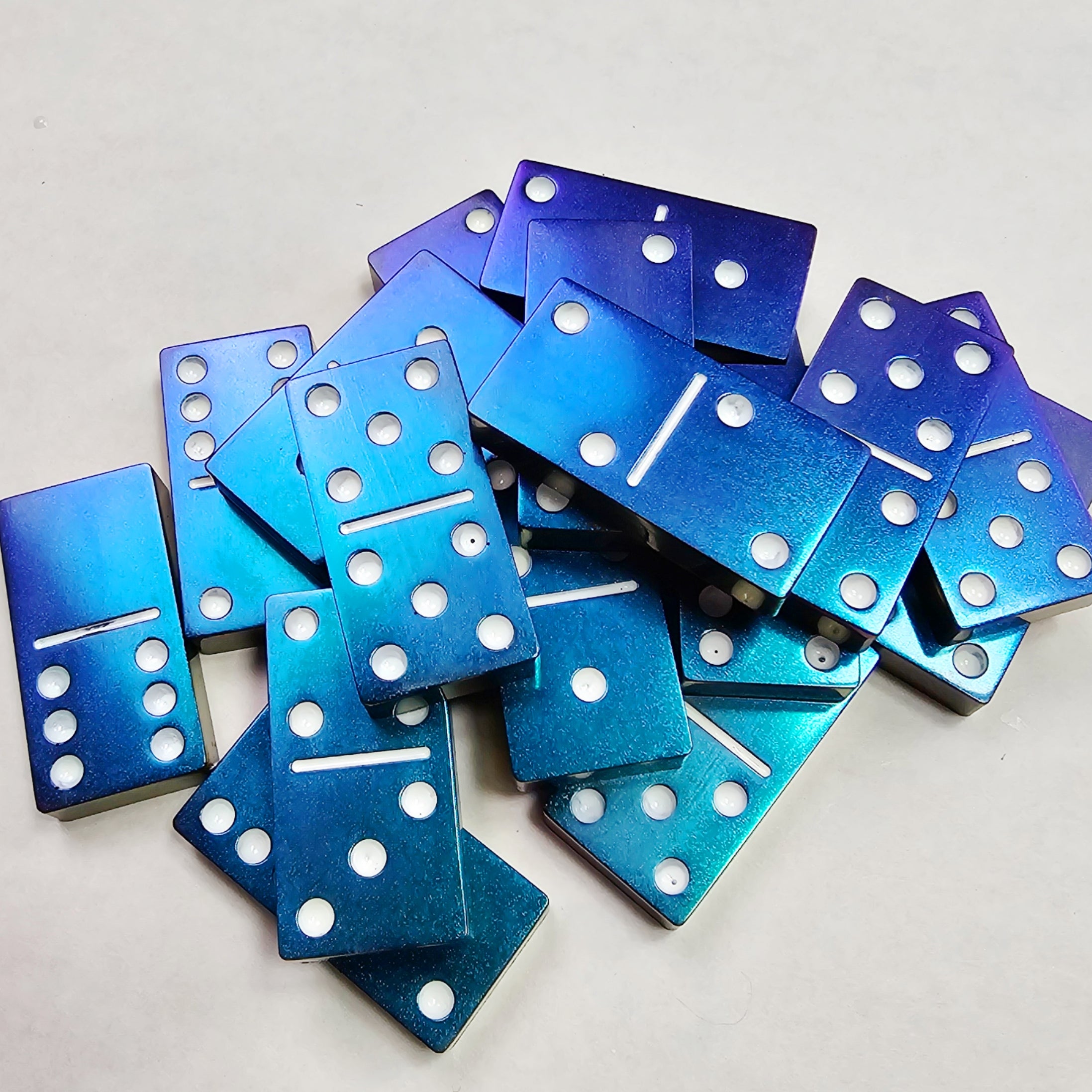 Black Chameleon Resin Dominoes Set of Double Sixes Mixed Media Girl