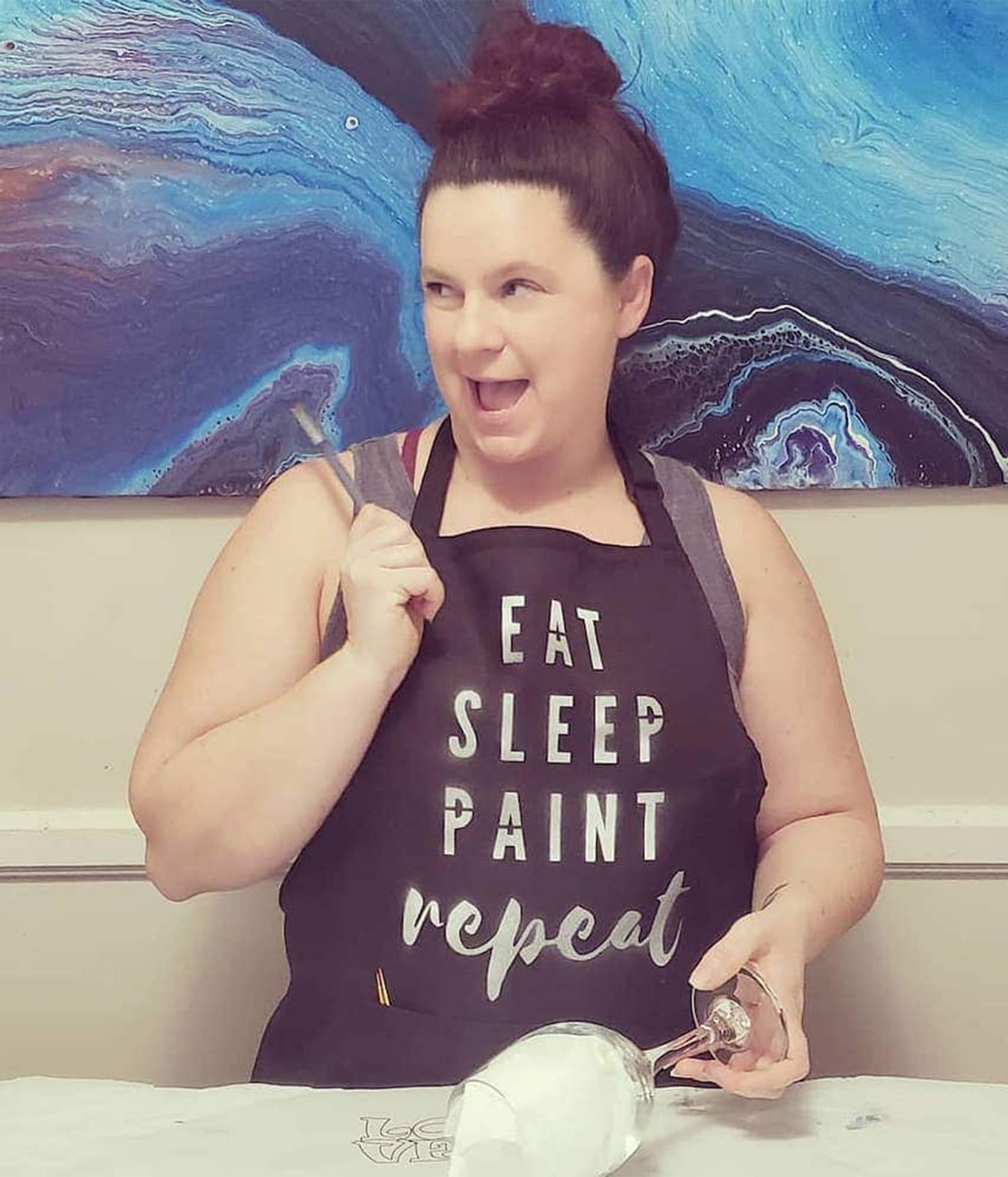 Eat, Sleep, Paint, Repeat Apron Mixed Media Girl