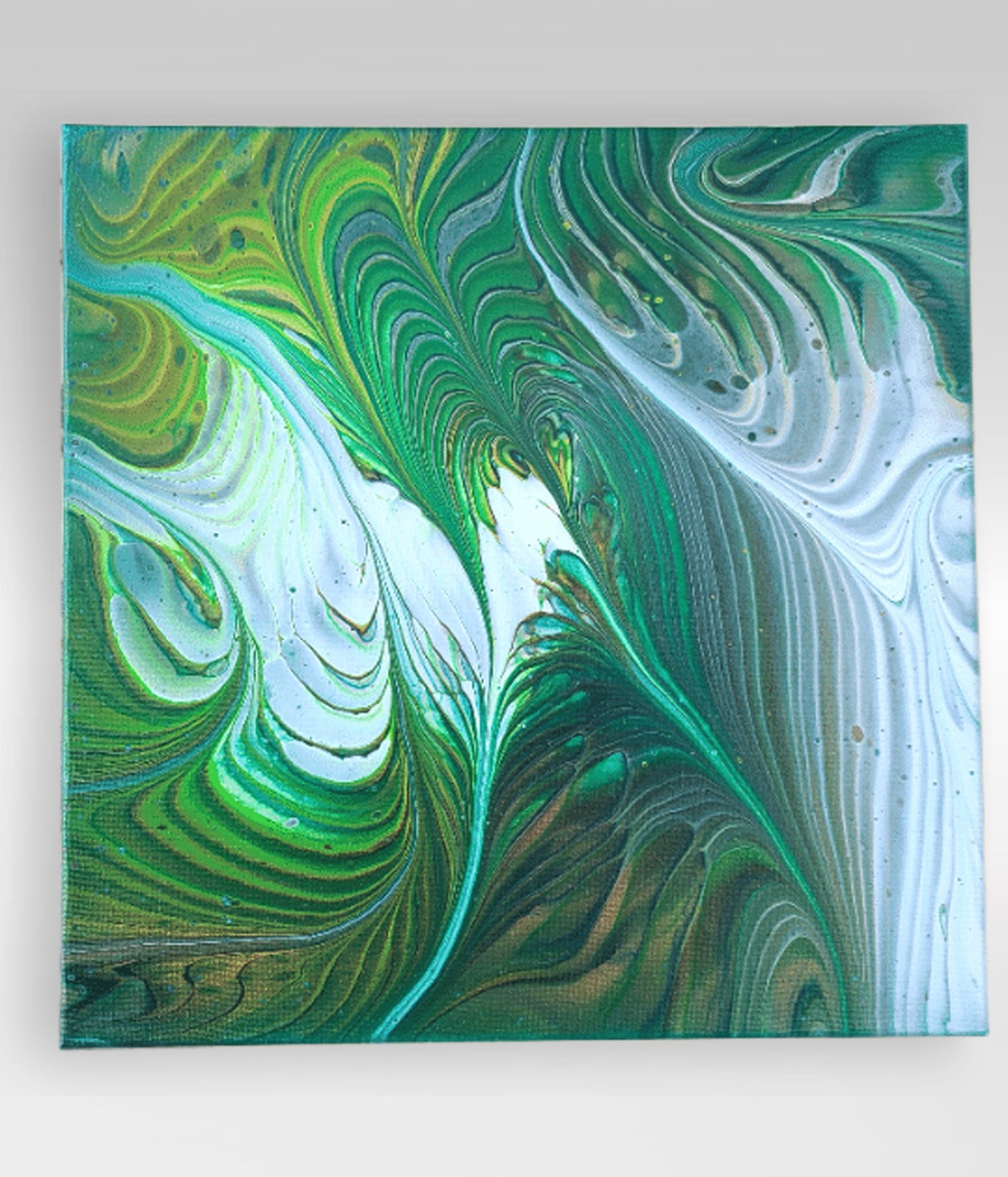Greensleeves – 14 x 14 Acrylic Pour Painting On Canvas