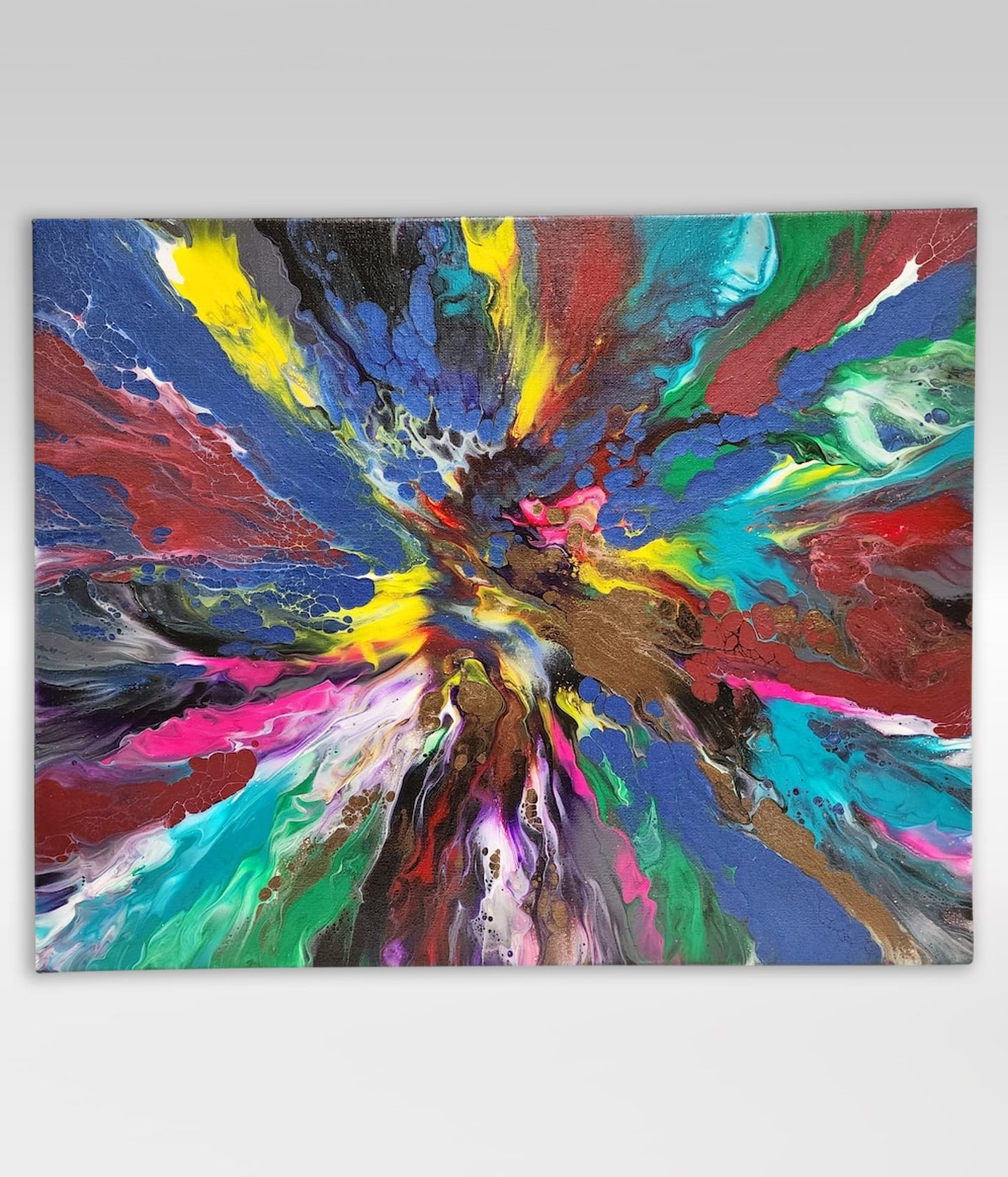 Rainbow Volcano – 16 x 20 Acrylic Pour Painting On Canvas